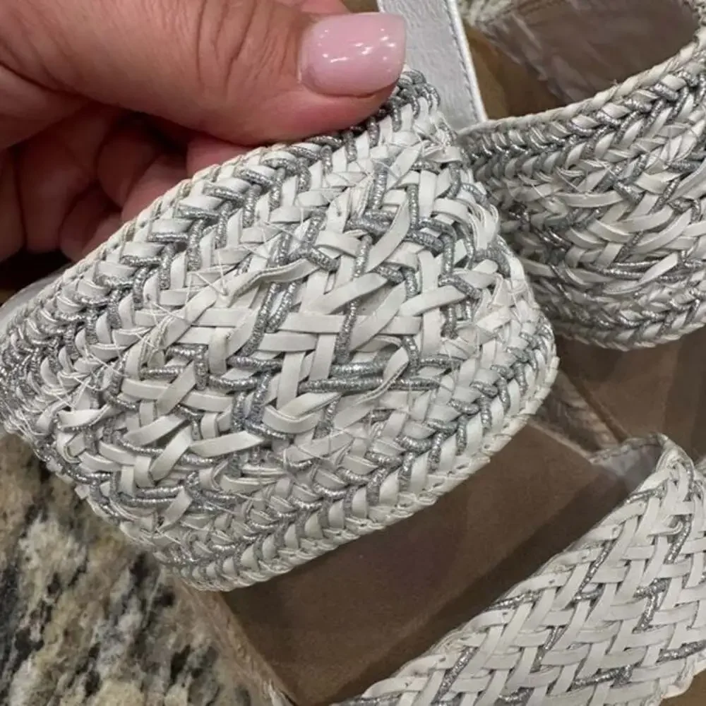 Women's White Woven Sandals